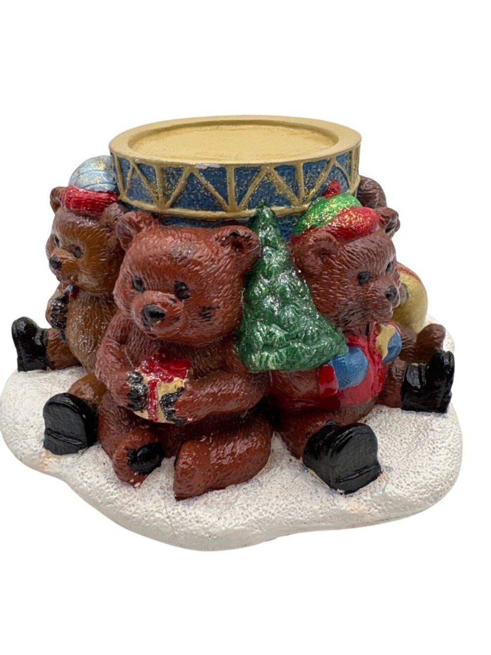 Vintage Handmade Christmas Bear Candle Holder With Hand-Painted Festive Design 4 - Picture 7 of 10